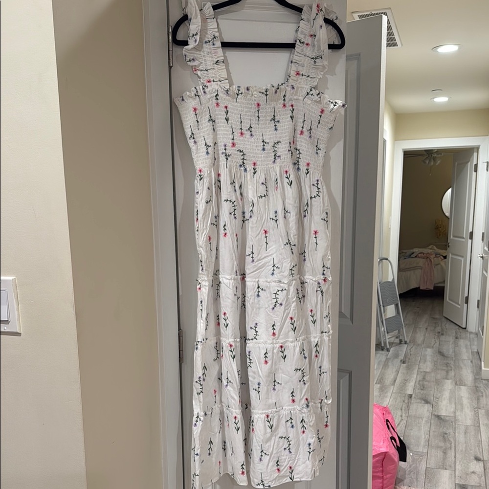 Floral Smocked White Dress